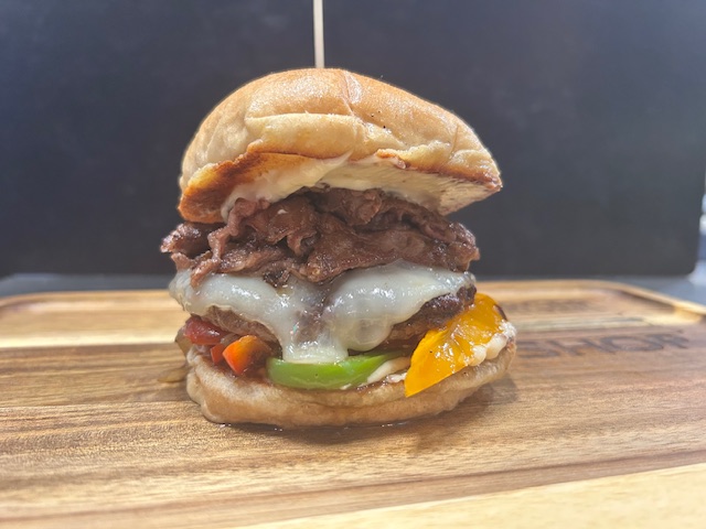 Philly Cheese Rib Eye Burger.