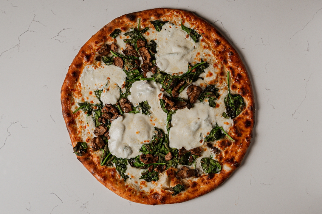 Spinach & Mushroom Pizza.