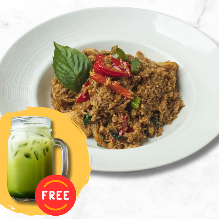 Thai Basil Spicy Fried Rice (with FREE Iced Green Milk Tea).
