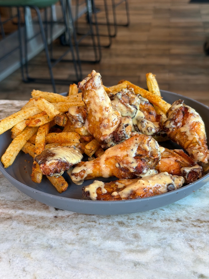 Spicy Garlic Parm Wings & Fries.