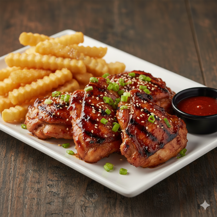 Combo: Korean Barbeque Chicken Thighs (4 boneless pcs) with Fries.