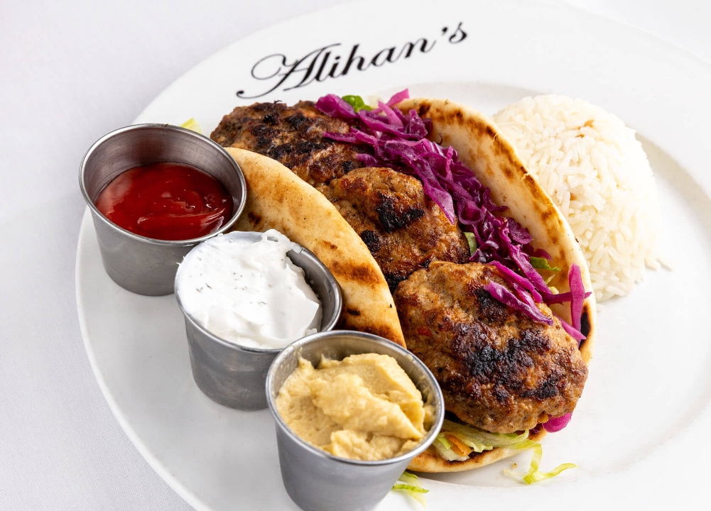 Lunch Chicken Kofte, Pita, Salad.