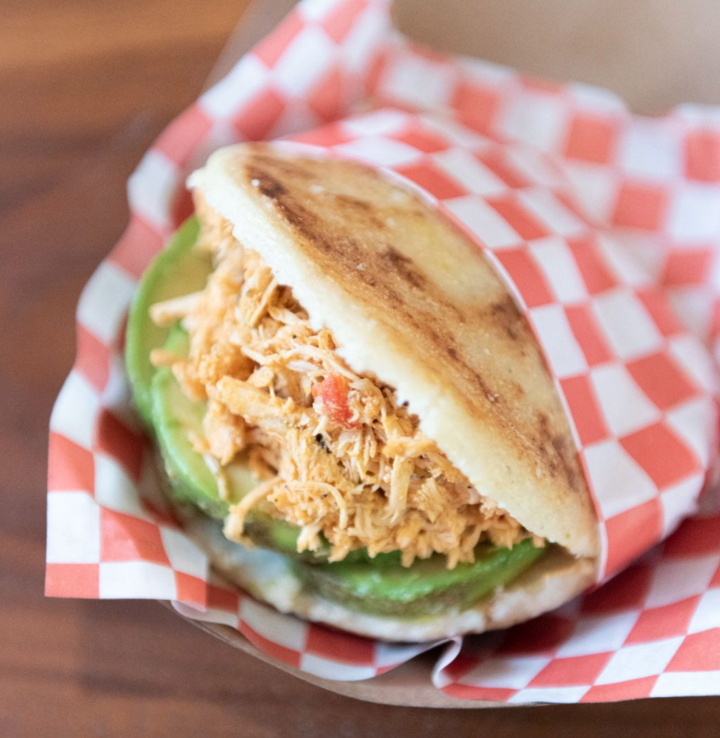 Shredded Chicken & Avocado Arepa.