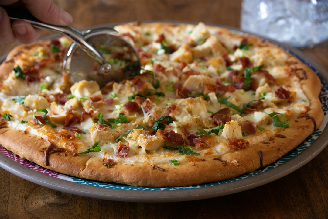 Chicken Alfredo Pizza.