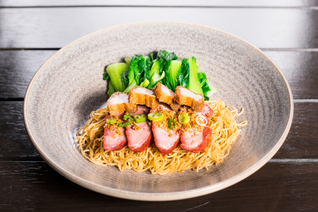 BBQ Pork & Crispy Pork Belly with Egg Noodle.
