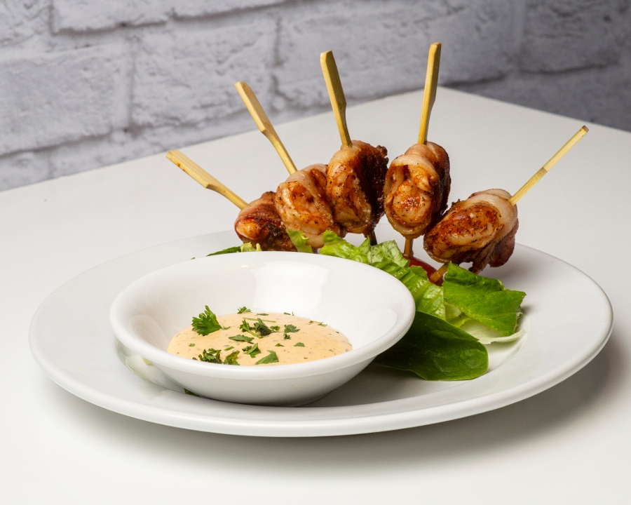 Bacon Wrapped Grilled Shrimp.