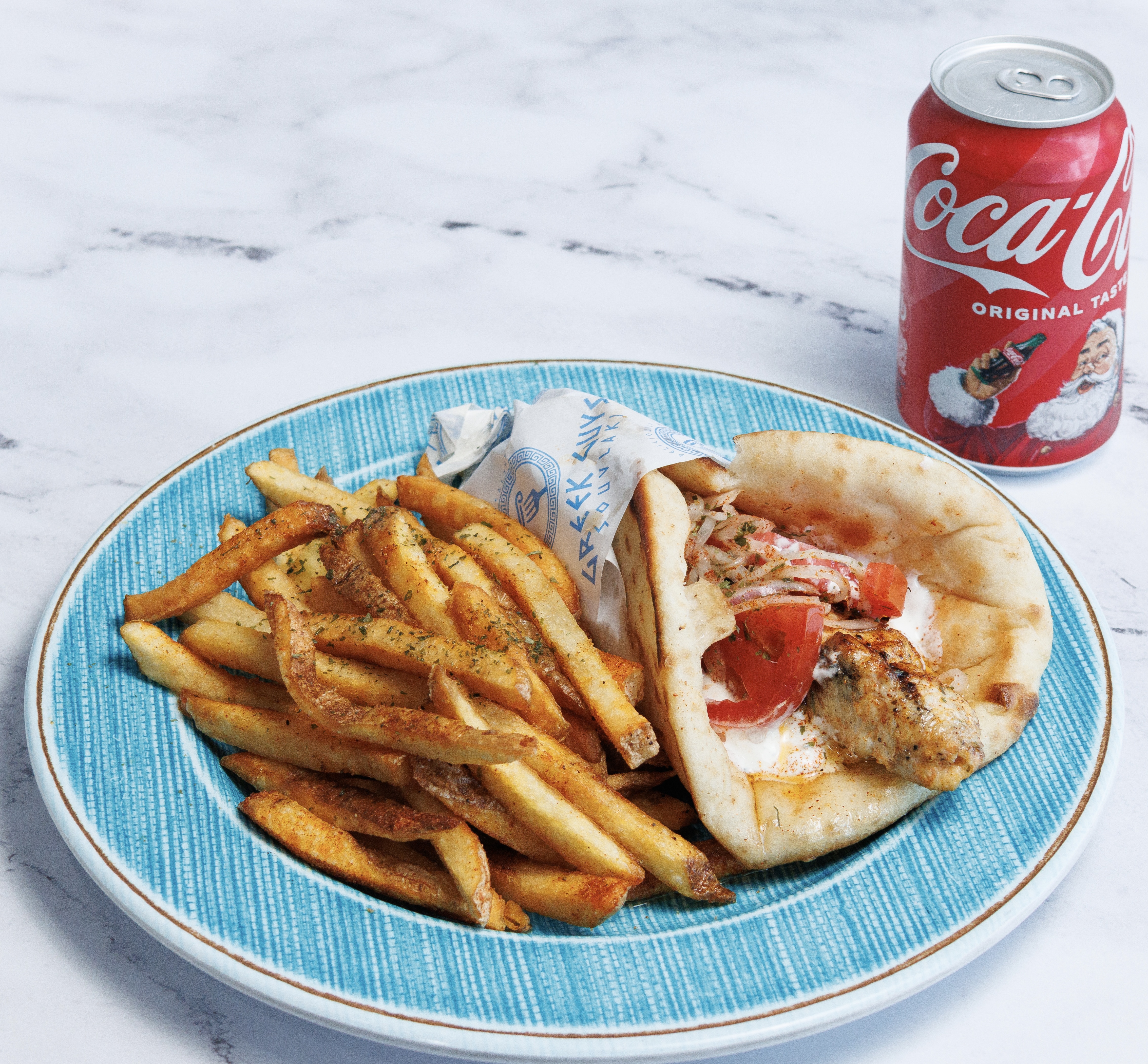 CHICKEN SOUVLAKI PITA COMBO.