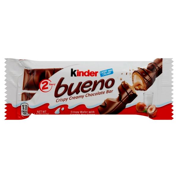 Kinder Bueno Milk Chocolate and Hazelnut Cream  Stocking Stuffers  1.5 Oz  2 Bar Pack.