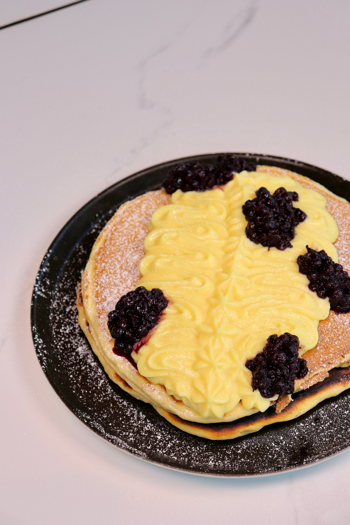 Lemon Blueberry Ricotta Pancakes.