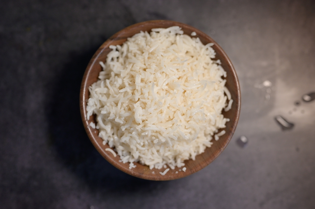 Steamed white rice.
