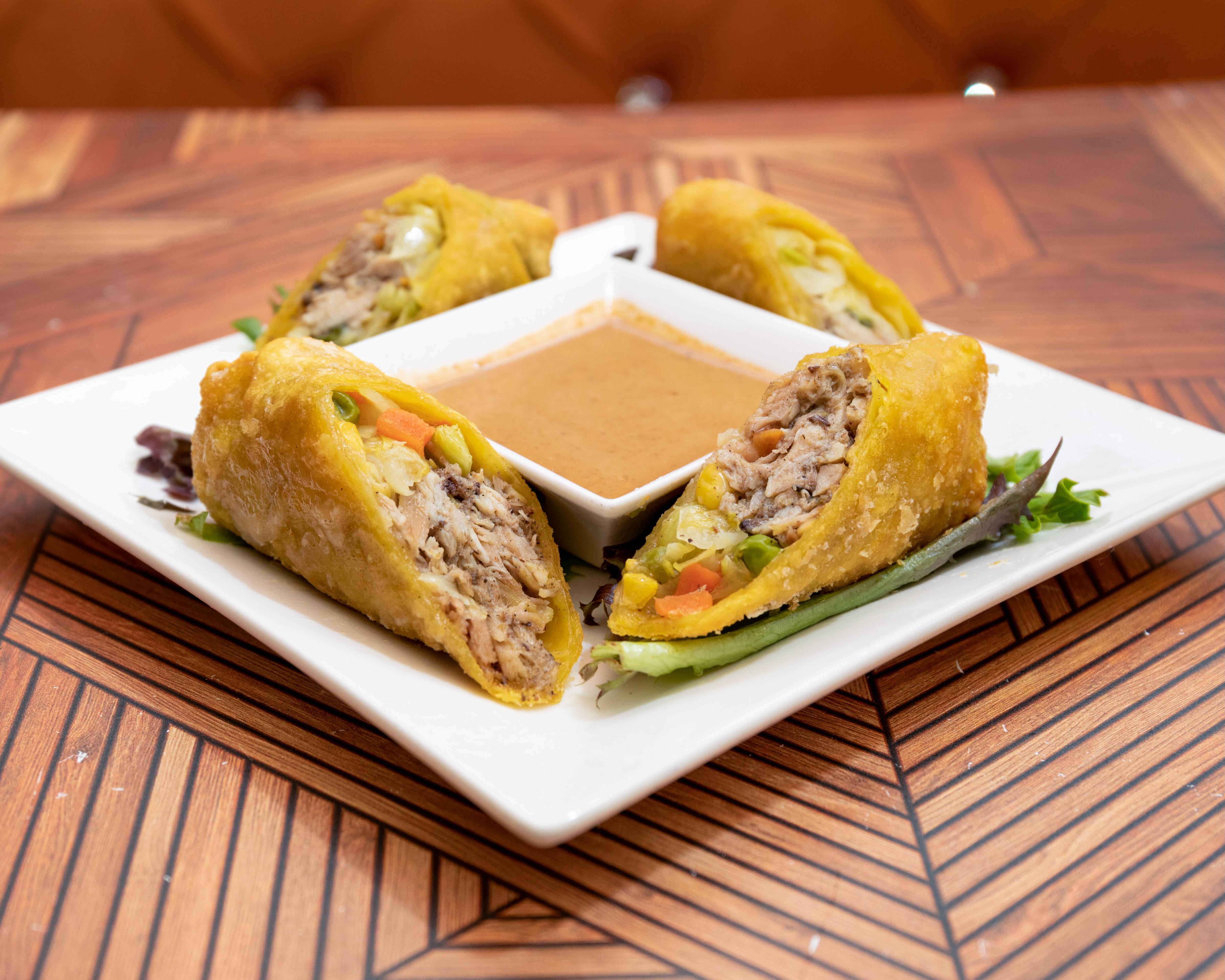 Jerk Chicken Egg Rolls.