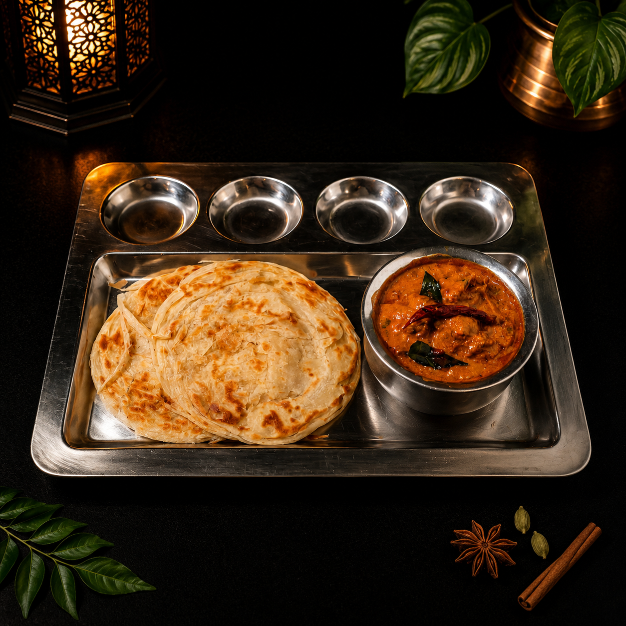 Paratha (2 pcs) W/ Chicken Curry.