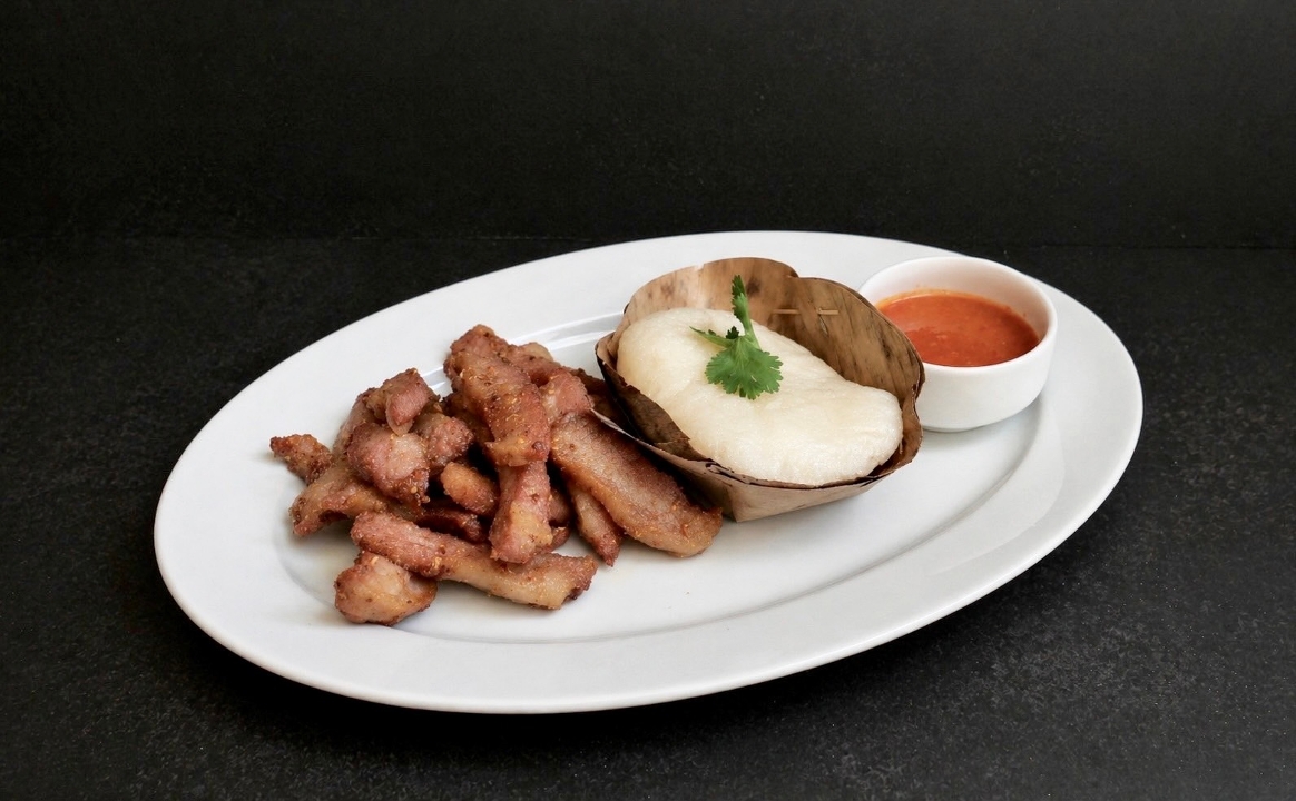 Fried Pork Jowl with Sticky Rice.