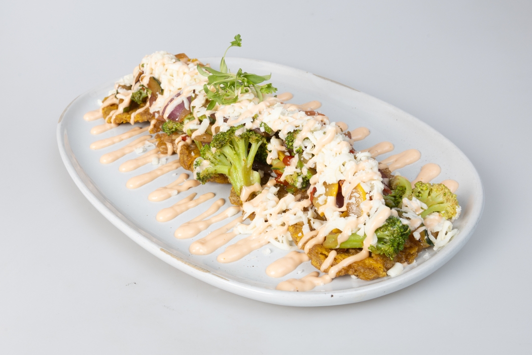 Fried Green Plantains with Vegetables.