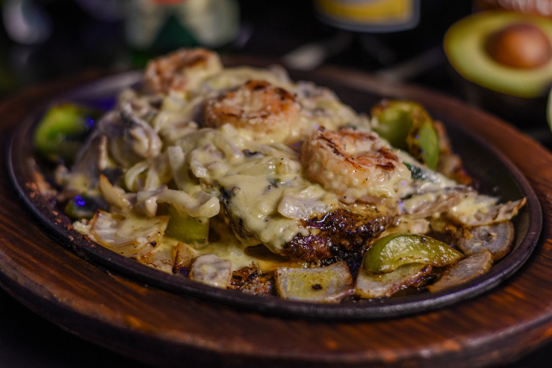 Ribeye & Shrimp Tarasco.