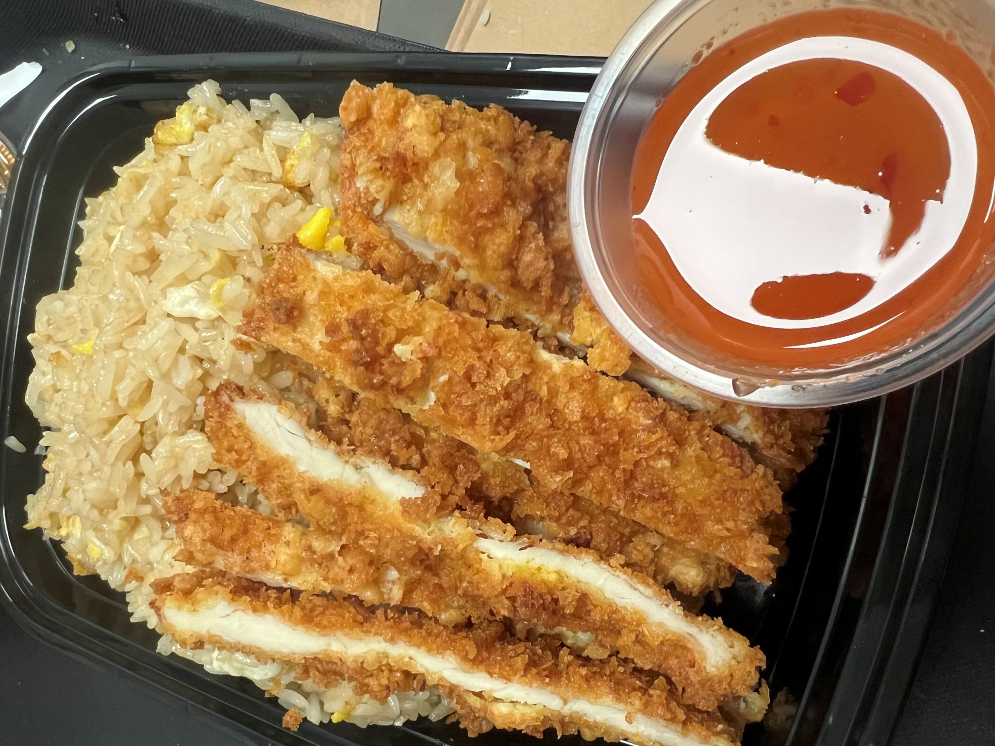 Bread Crumbed Fried Chicken with Fried Rice.