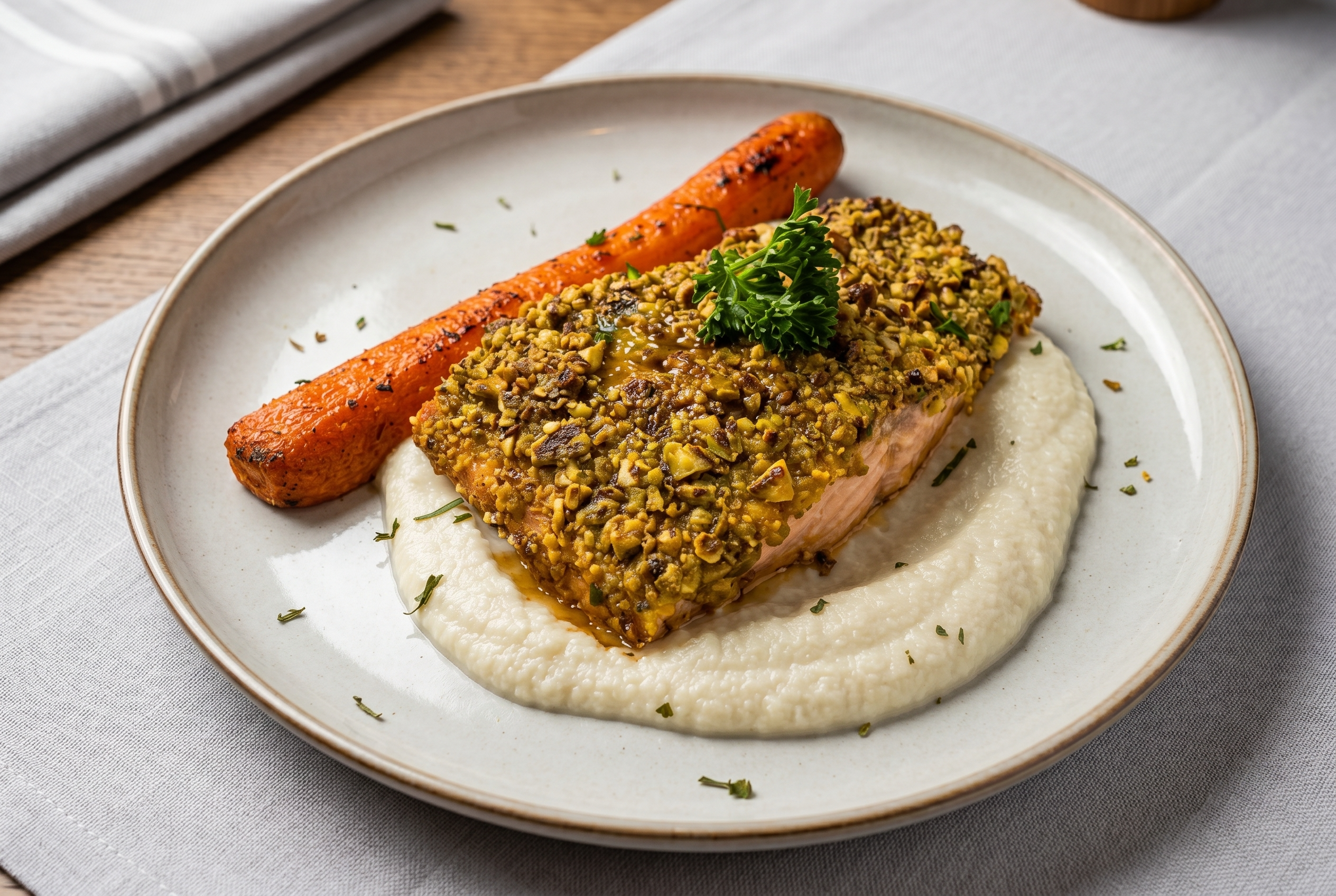 Pistachio-Crusted Salmon.