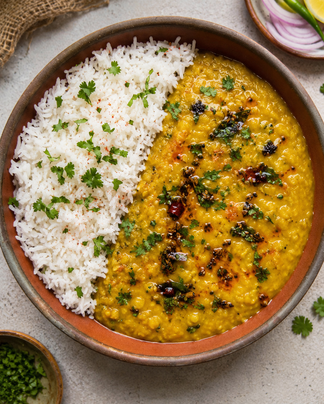 Tadka Dal with Chawal.