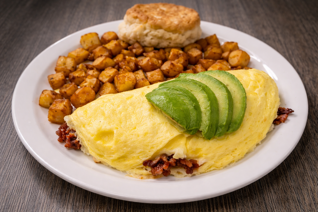 Bacon Jack Avocado Omelet.