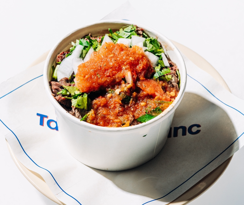 BEANS W/ CARNE ASADA 8oz.