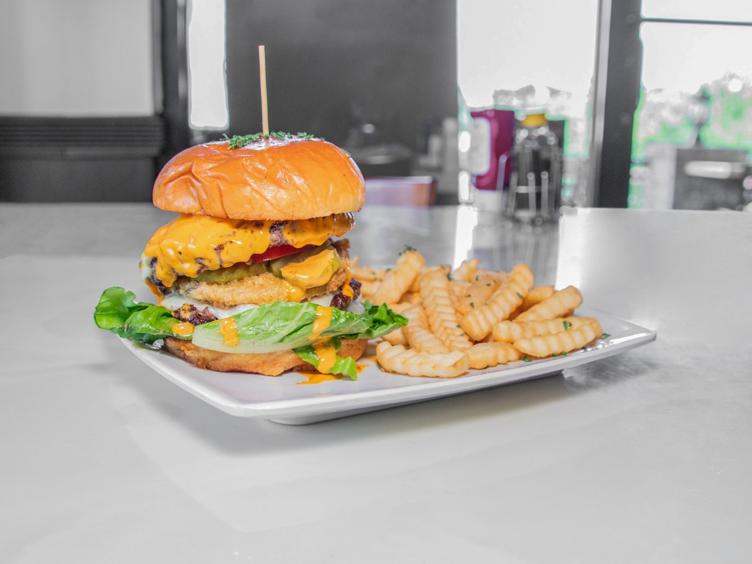 Cascade Double Burger with Fries.