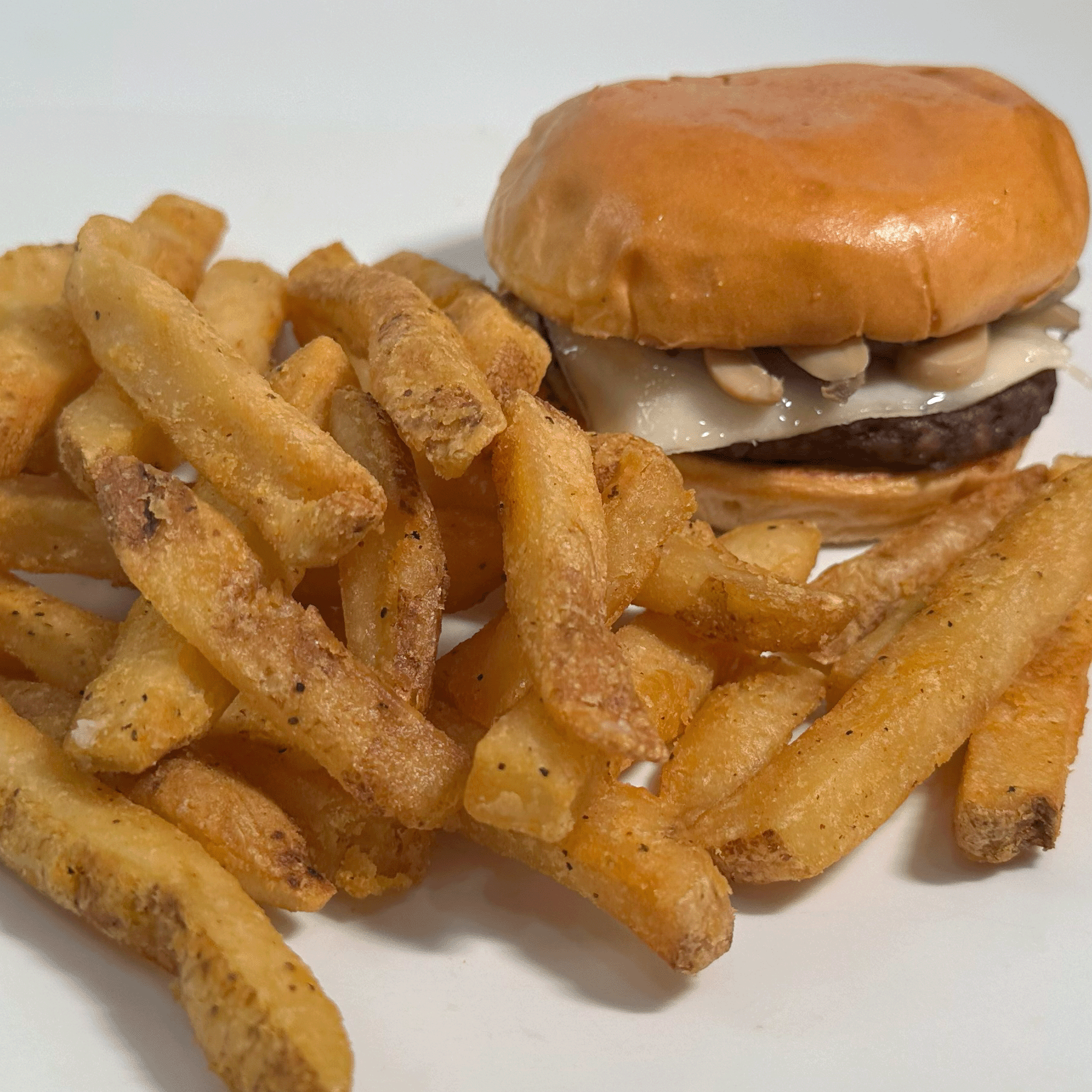 MUSHROOM SWISS BURGER.