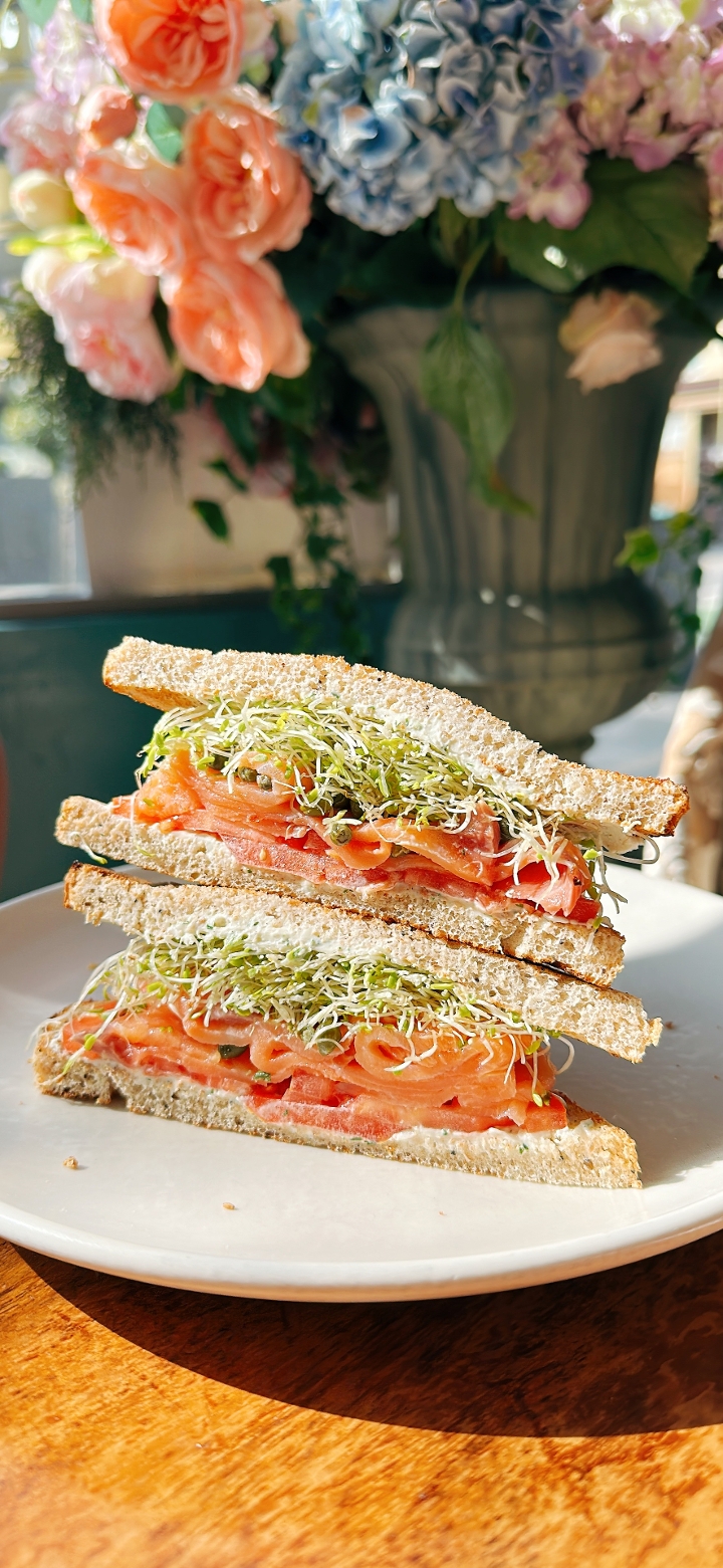 Smoked salmon sandwich.