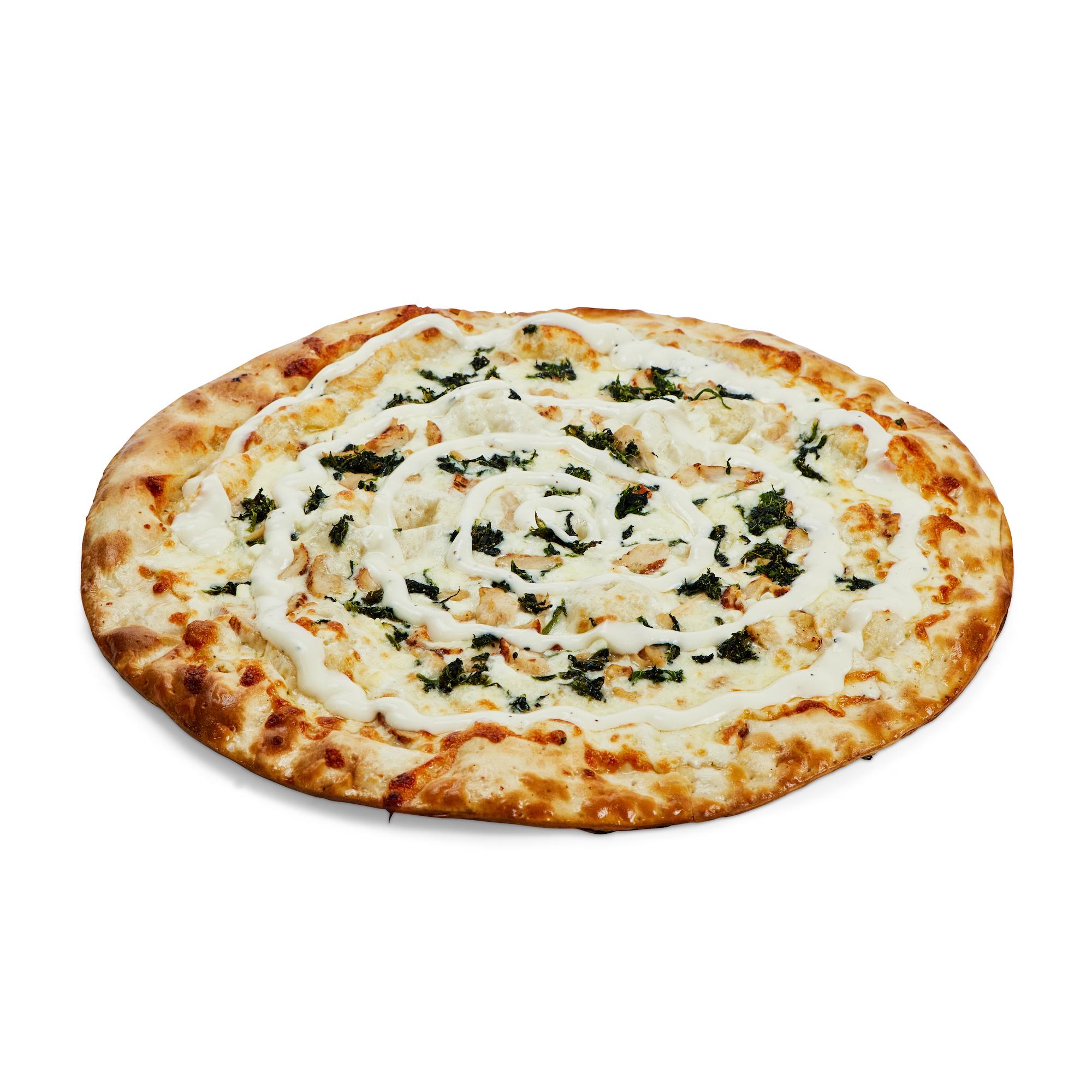 12" Chicken Spinach Alfredo Pizza.