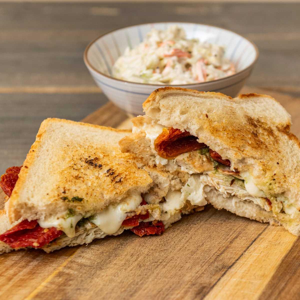 Chicken and Basil Pesto Grilled Cheese.