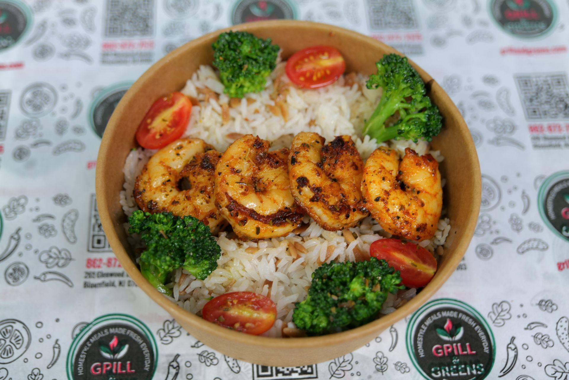 Grilled Shrimp w/ Rice orHouse Salad.