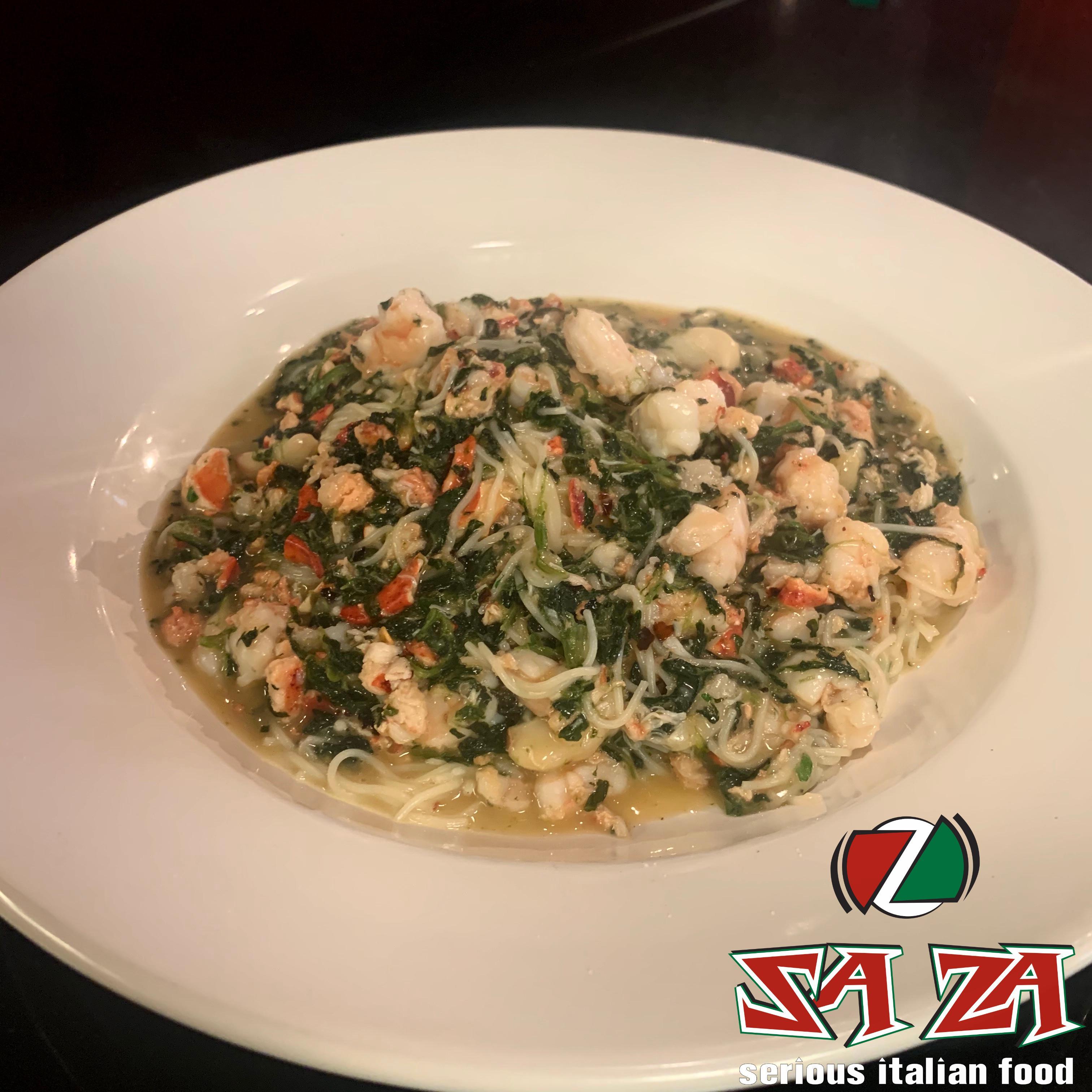 Chopped Lobster, Shrimp, Spinach over Angel Hair.