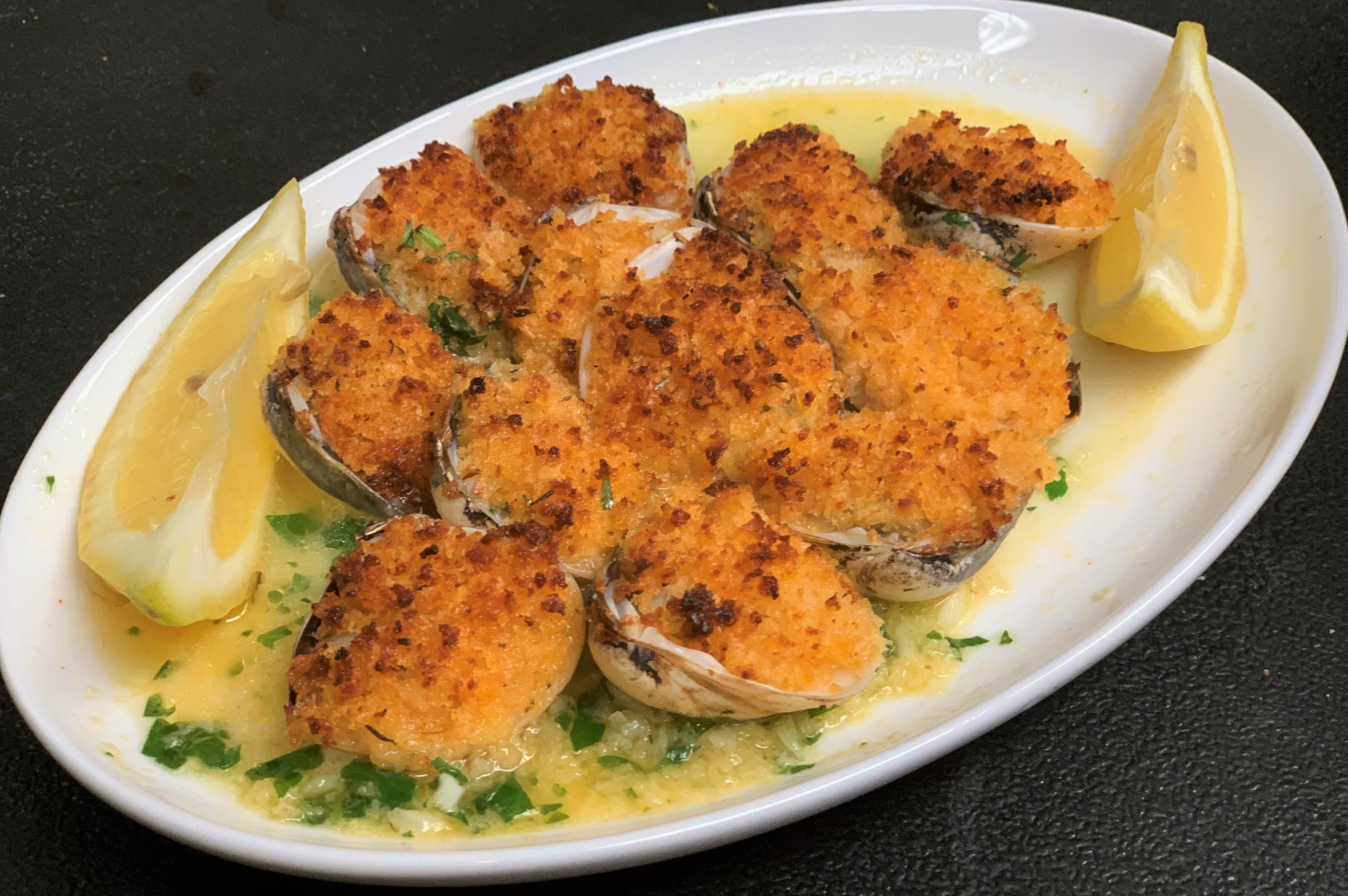 Baked Clams Oreganata.