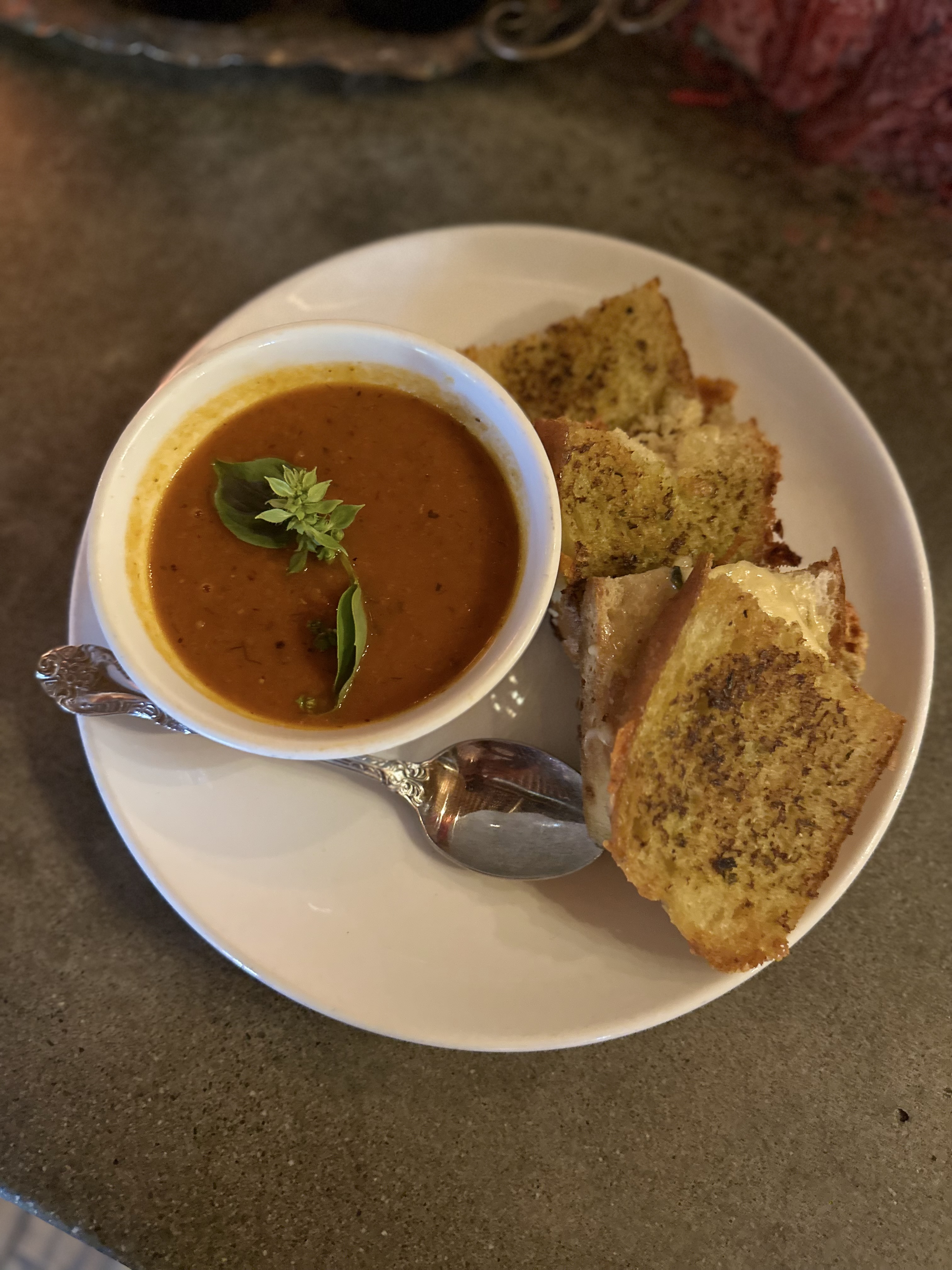 Vegetarian After-School Special Sandwich Comes with Tomato Soup and Another Side.
