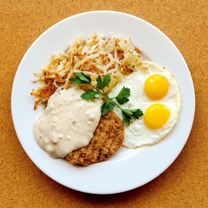 Country Fried Steak & Eggs.