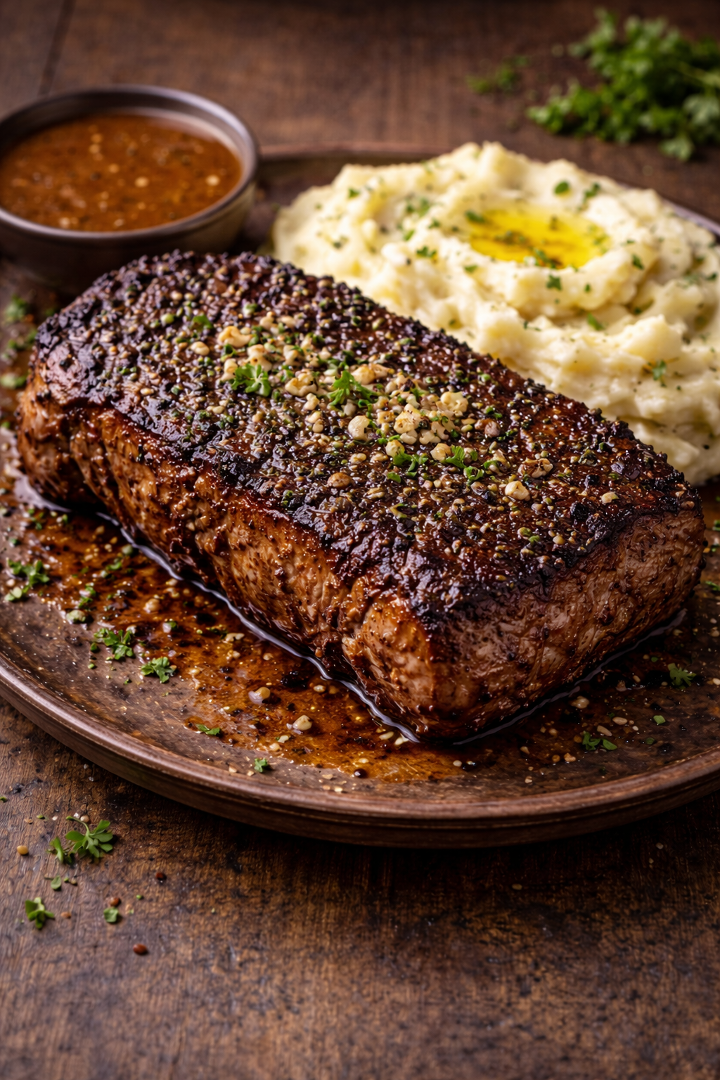 Combo: Sirloin in Cowboy Espresso (12-14 oz) with Mashed Potato.