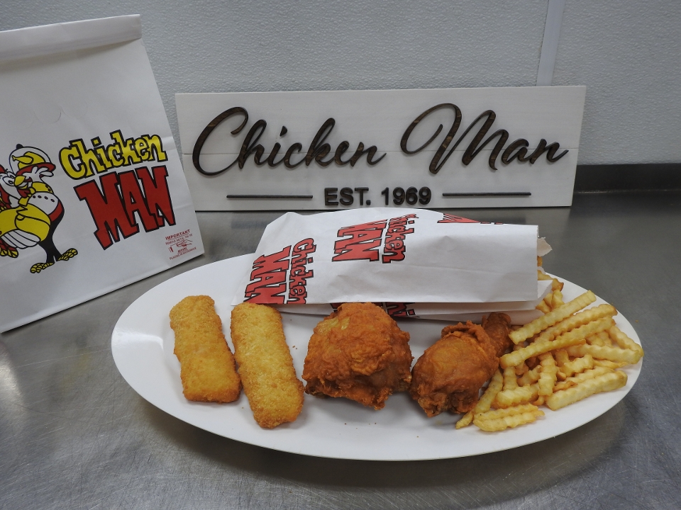 Chicken & Breaded Cod Bucket & Fries.