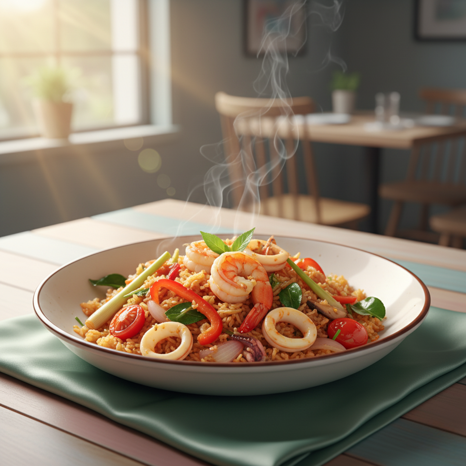 (F/r) Tom-Yum (Squid & Shrimp) Fried Rice.