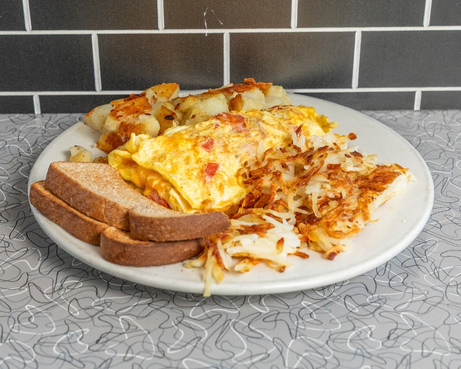 Tomato, Feta & Spinach Omelette.