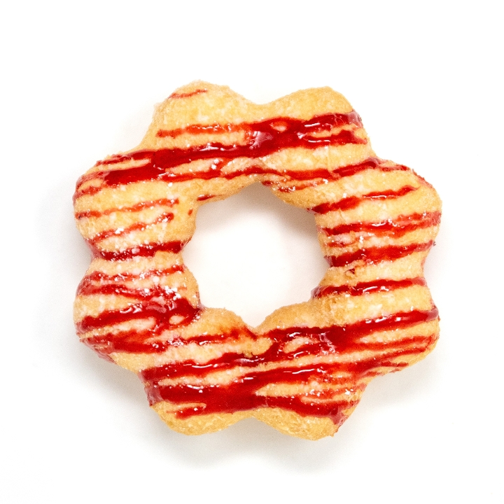 Raspberry Funnel Cake Mochi Donut.