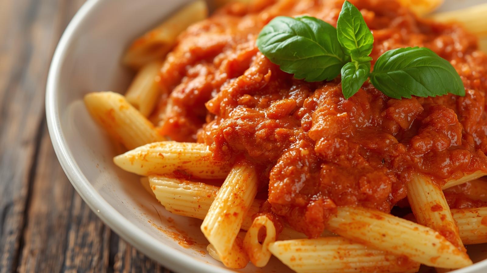 Mostaccioli with Marinara Sauce & Fresh Garlic Bread.