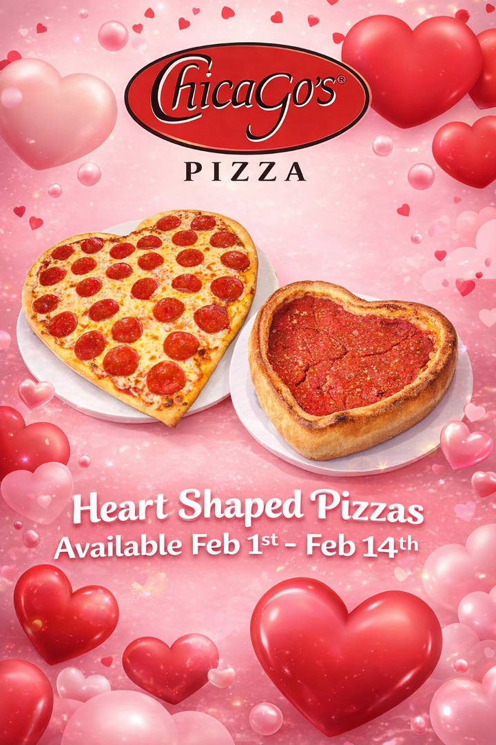 Thin Crust Heart Shaped Pizza.