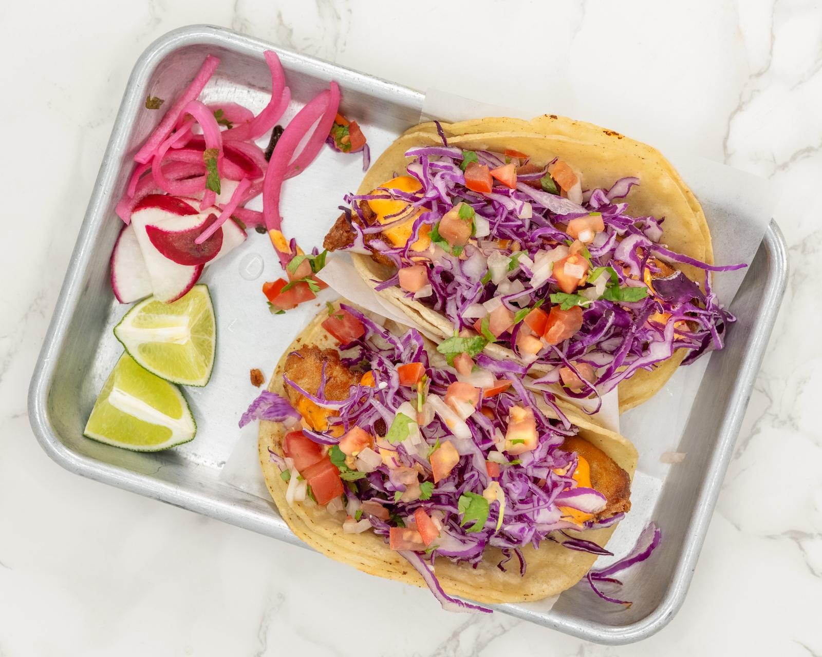 (2) Beer Battered Fish Tacos.