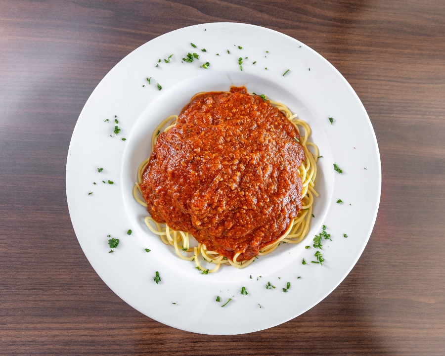 Half Pan Spaghetti w/ Meat Sauce.