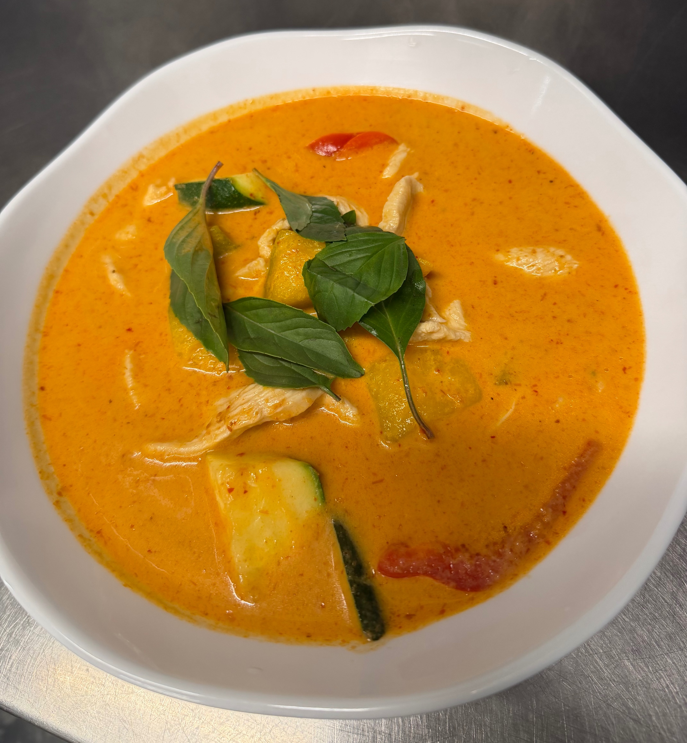 Pumpkin Curry Chicken Served with Jasmine Rice.