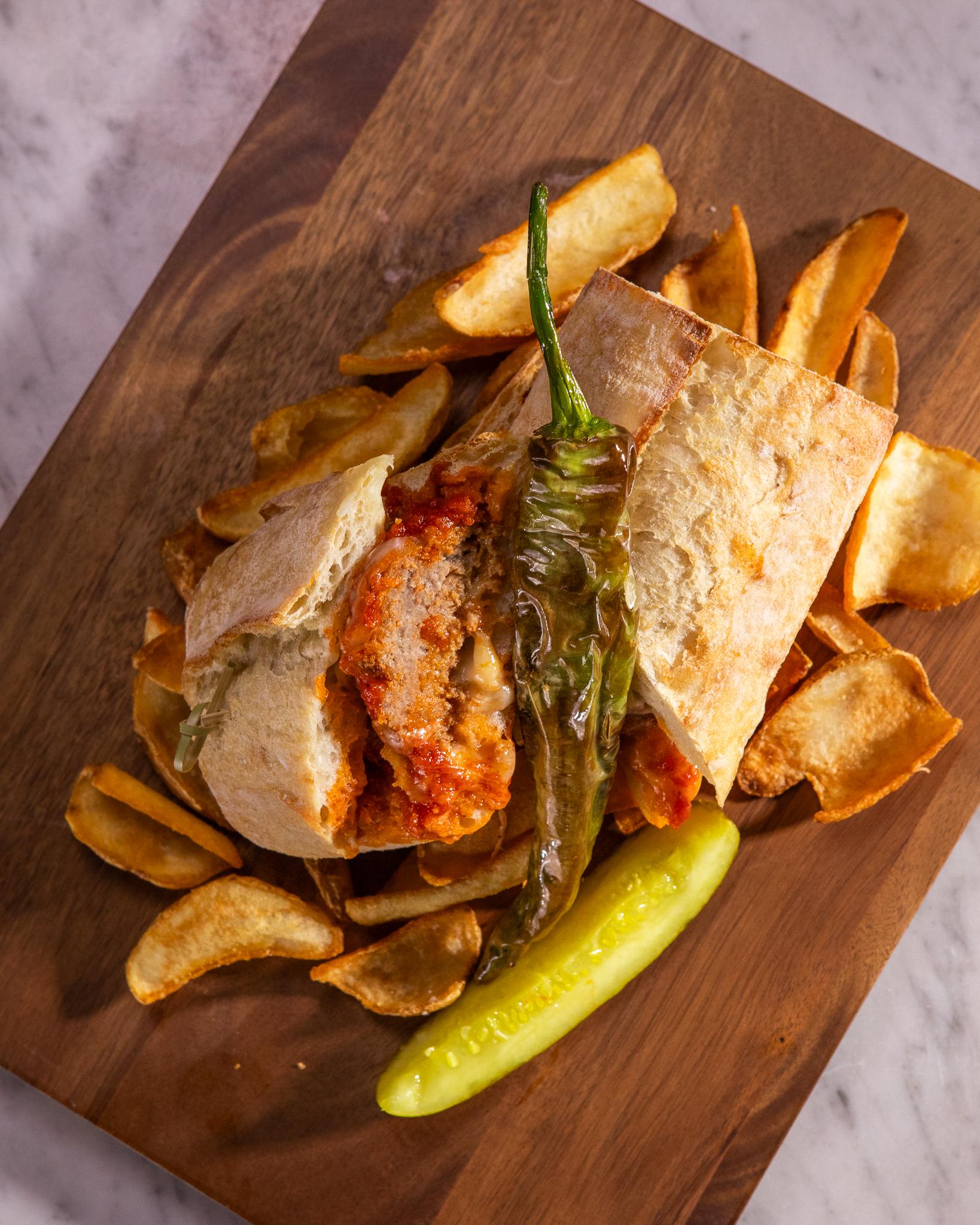 Meatball & Provolone Sandwich.