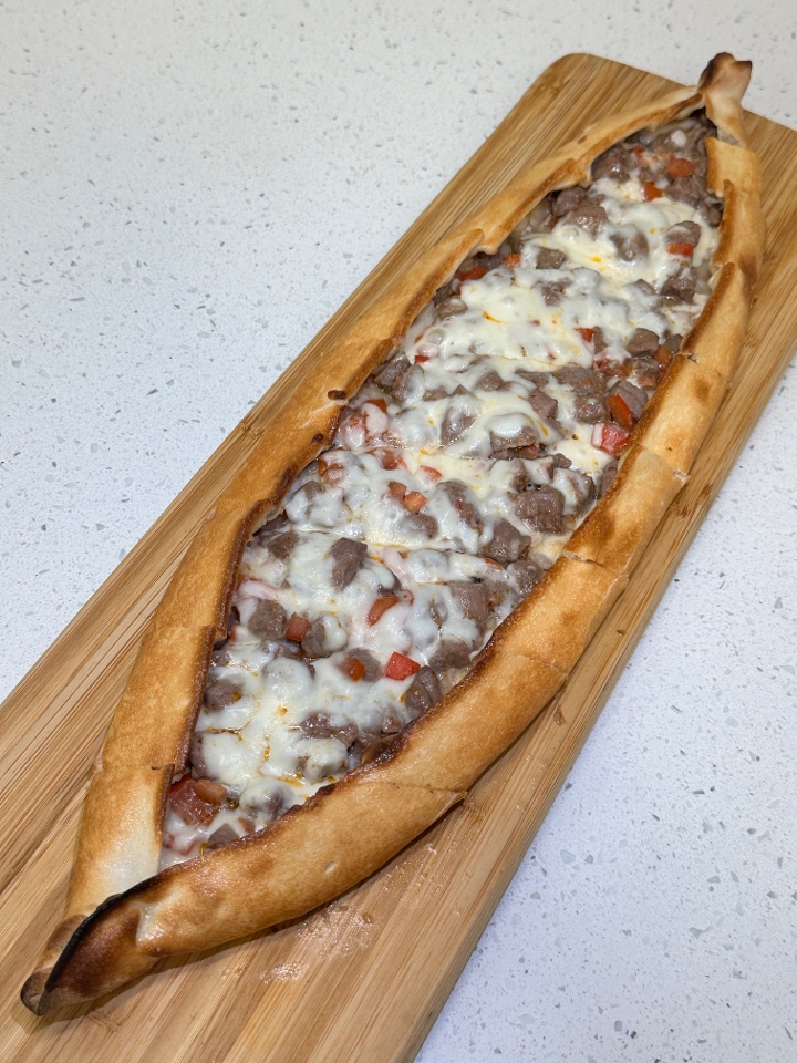 Steak Pide (Turkish Boat-Shaped Pizza).