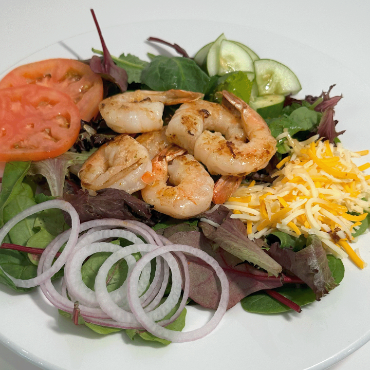 MIXED GREENS SALAD W/ SHRIMP.