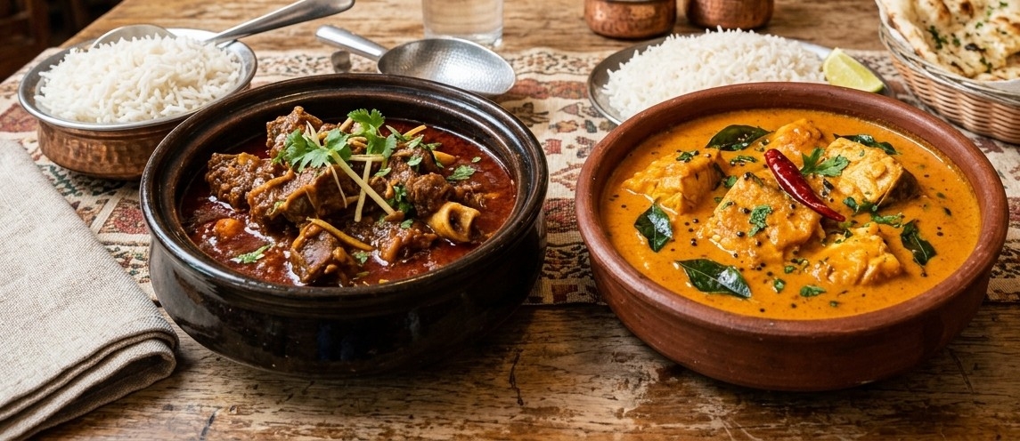 Any 2 goat or sea food Curry.