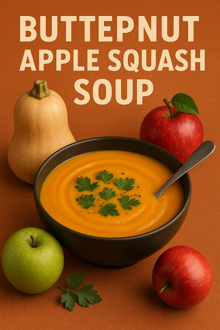 Butternut apple squash soup 8oz cup.