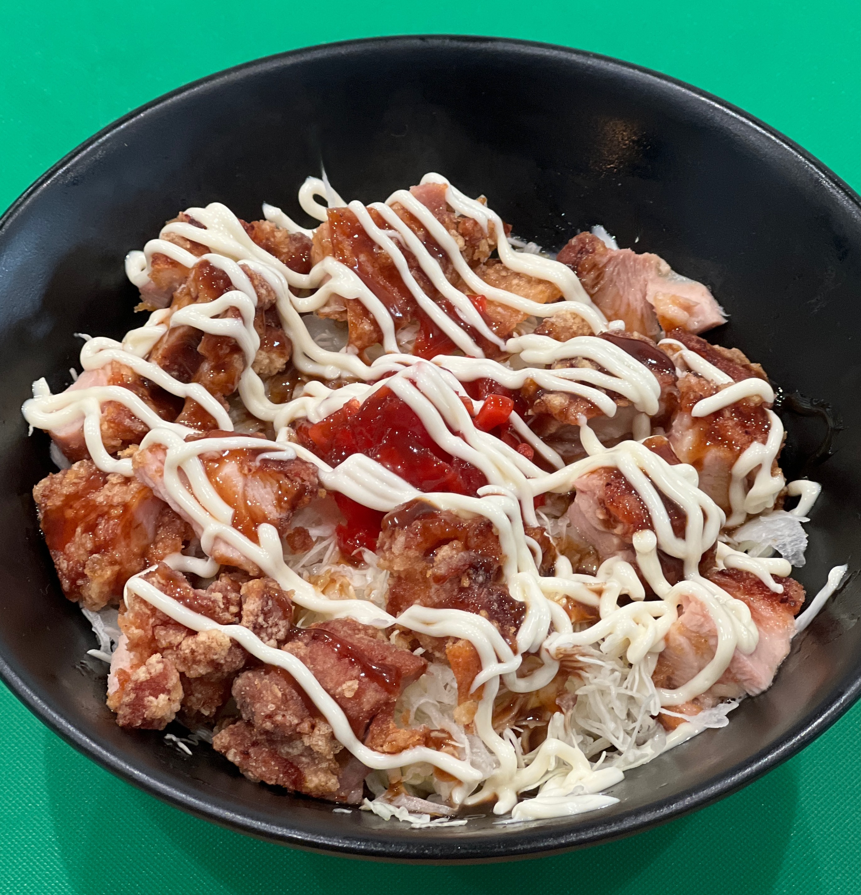NEW Karaage Donburi w/house katsu sauce.